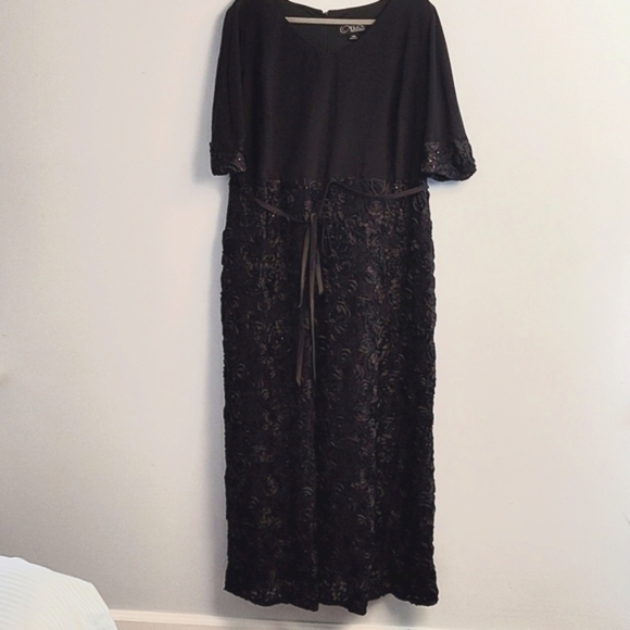 Alex Evenings Floor Length Evening Gown Black Size 20 W Rosette Ribbon Skirt - Picture 3 of 17